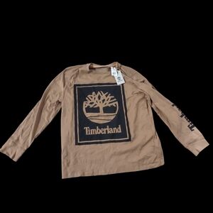 Timberland NWT XL Tan Logo Long Sleeve Tee Organic Cotton Black Graphic Gorpcore
